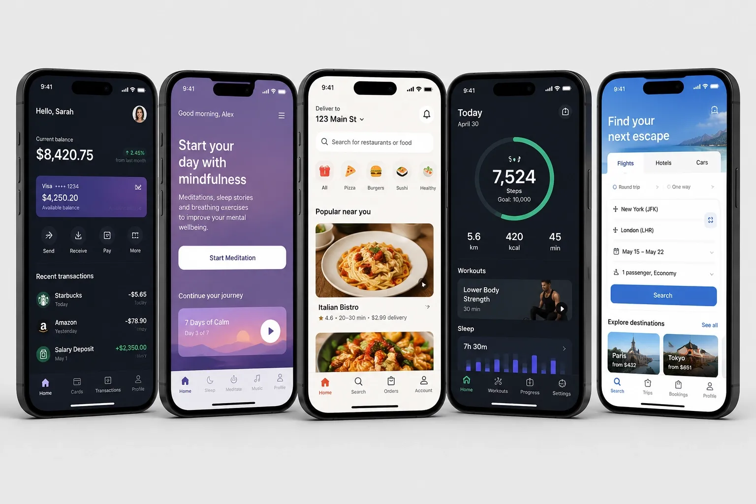 Mobile app mockups